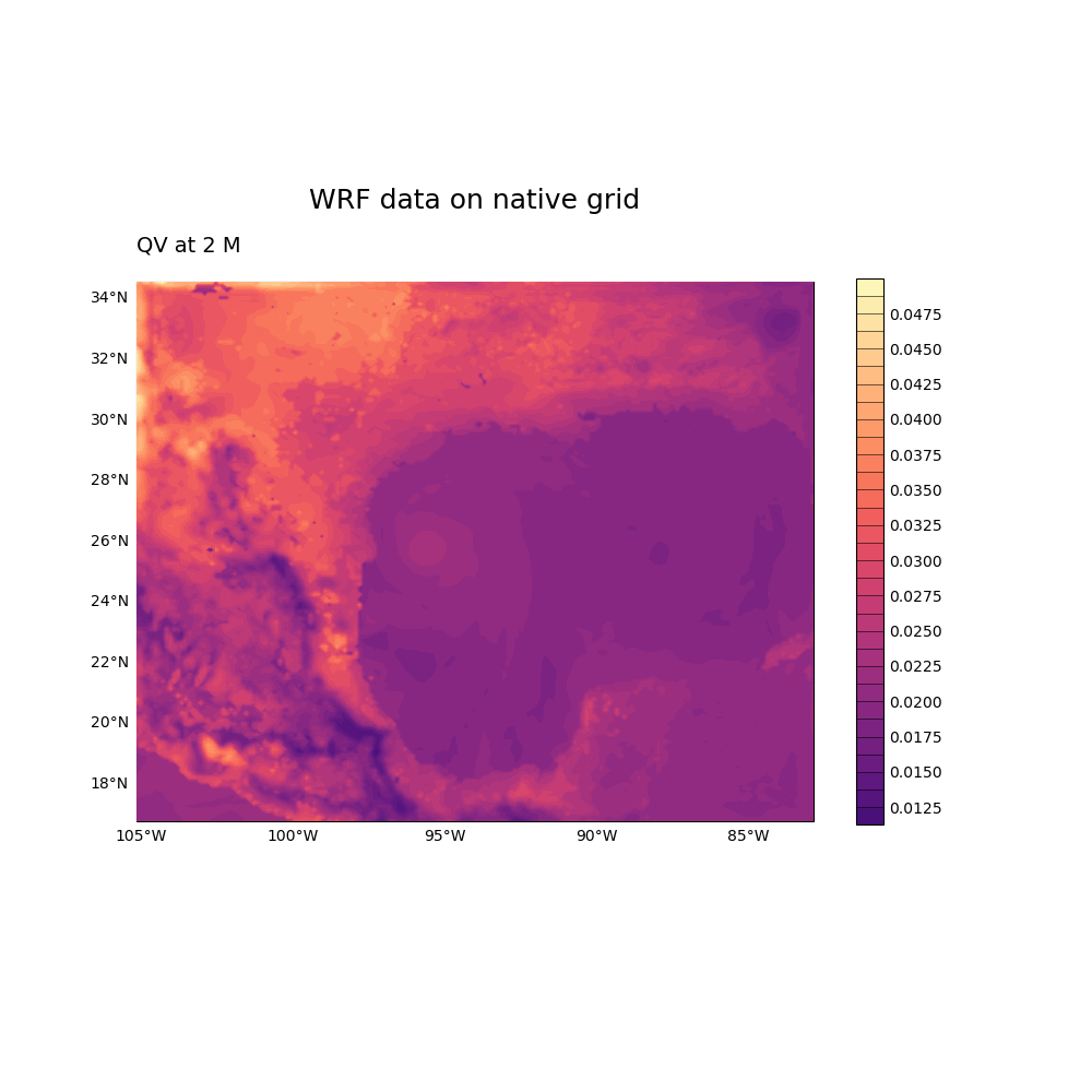QV at 2 M, WRF data on native grid