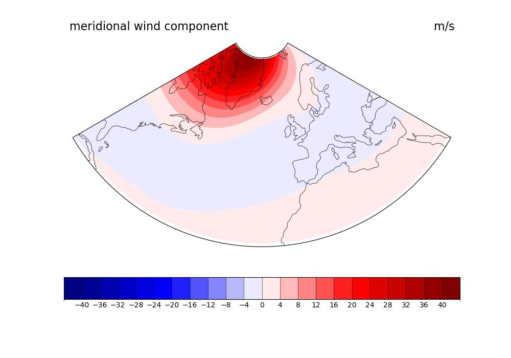 meridional wind component, m/s